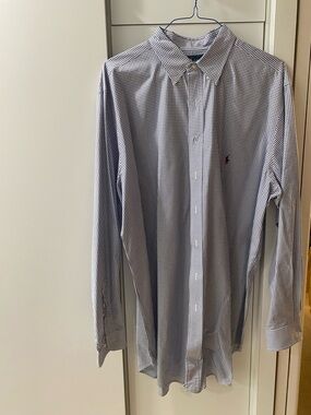 Ralph Lauren Blue and White Micro-Check Dress Shirt Tall XXL